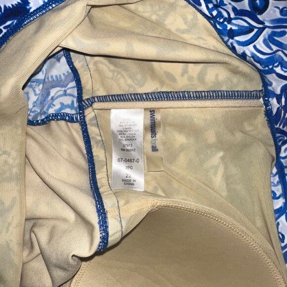 SWIMSUITS FOR ALL One Shoulder Tankini sz 22 Blue Batik Style Ruffle 2pc - Picture 10 of 12